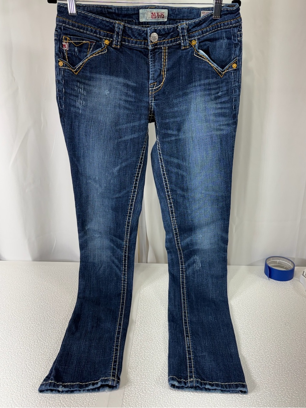 Mid-Rise Dark Blue Flare Jeans for Women 3438